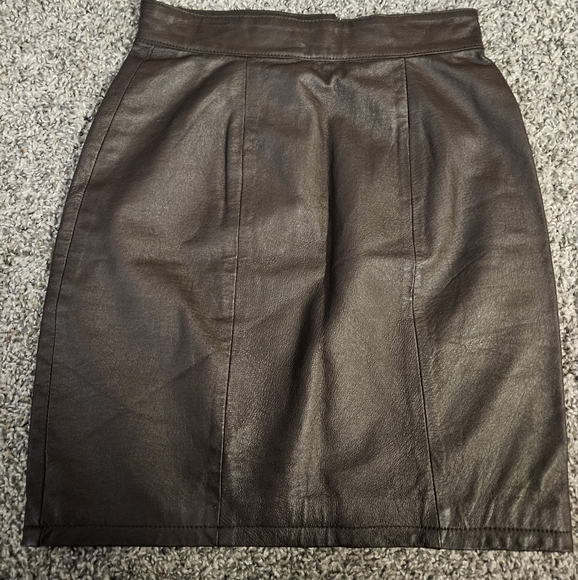 Dark Brown Leather Skirt Size 9/10 Xessorium - Picture 2 of 7